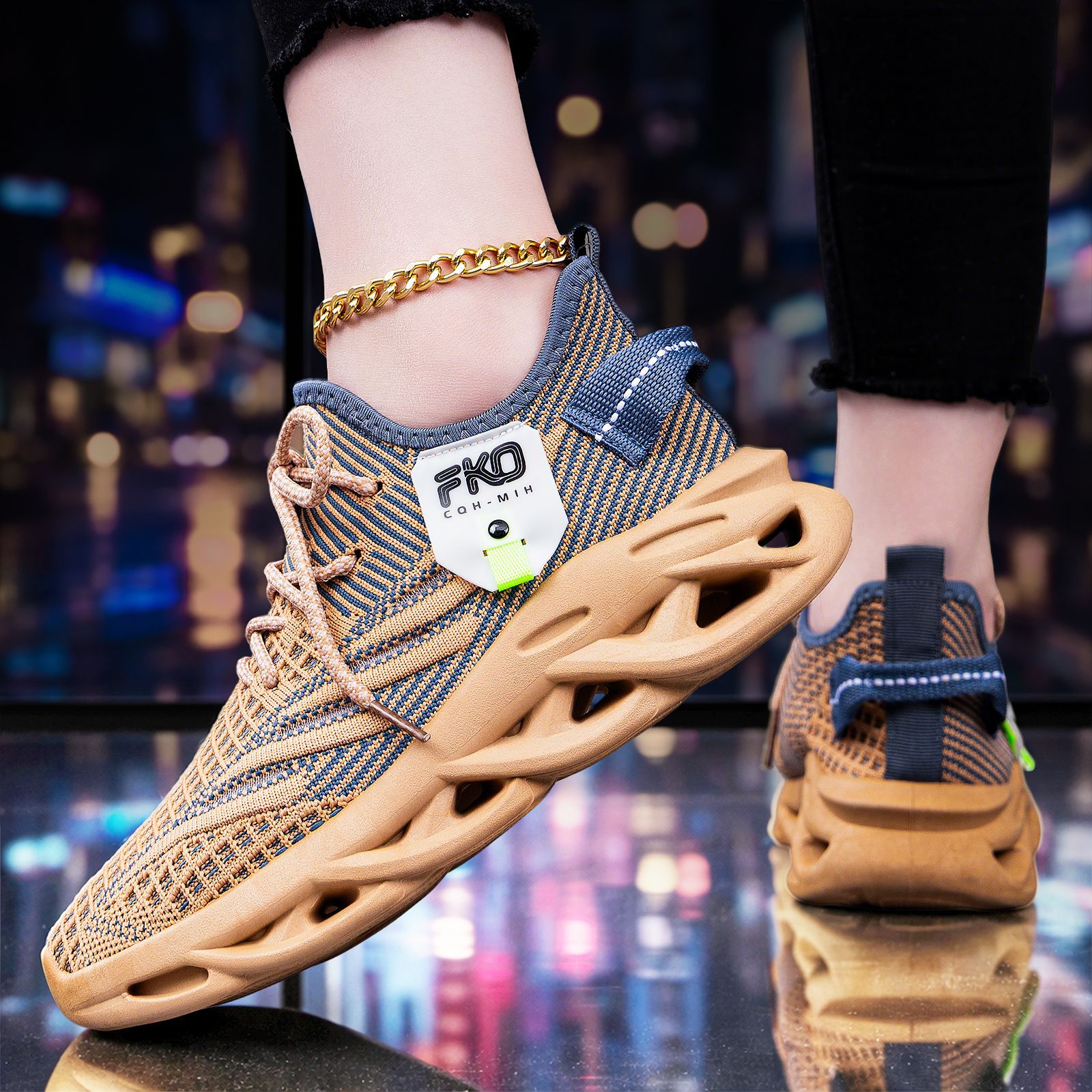 Knit Fabric Lace Up Sneakers - Zapatillas Deportivas Transpirables de Punto para